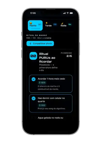 Tela de rituais diários do App do Governo Mental
