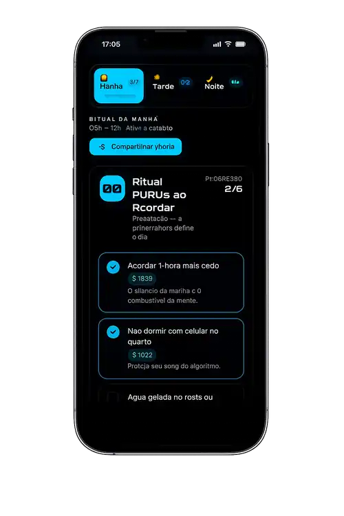 Tela de rituais diários do App do Governo Mental
